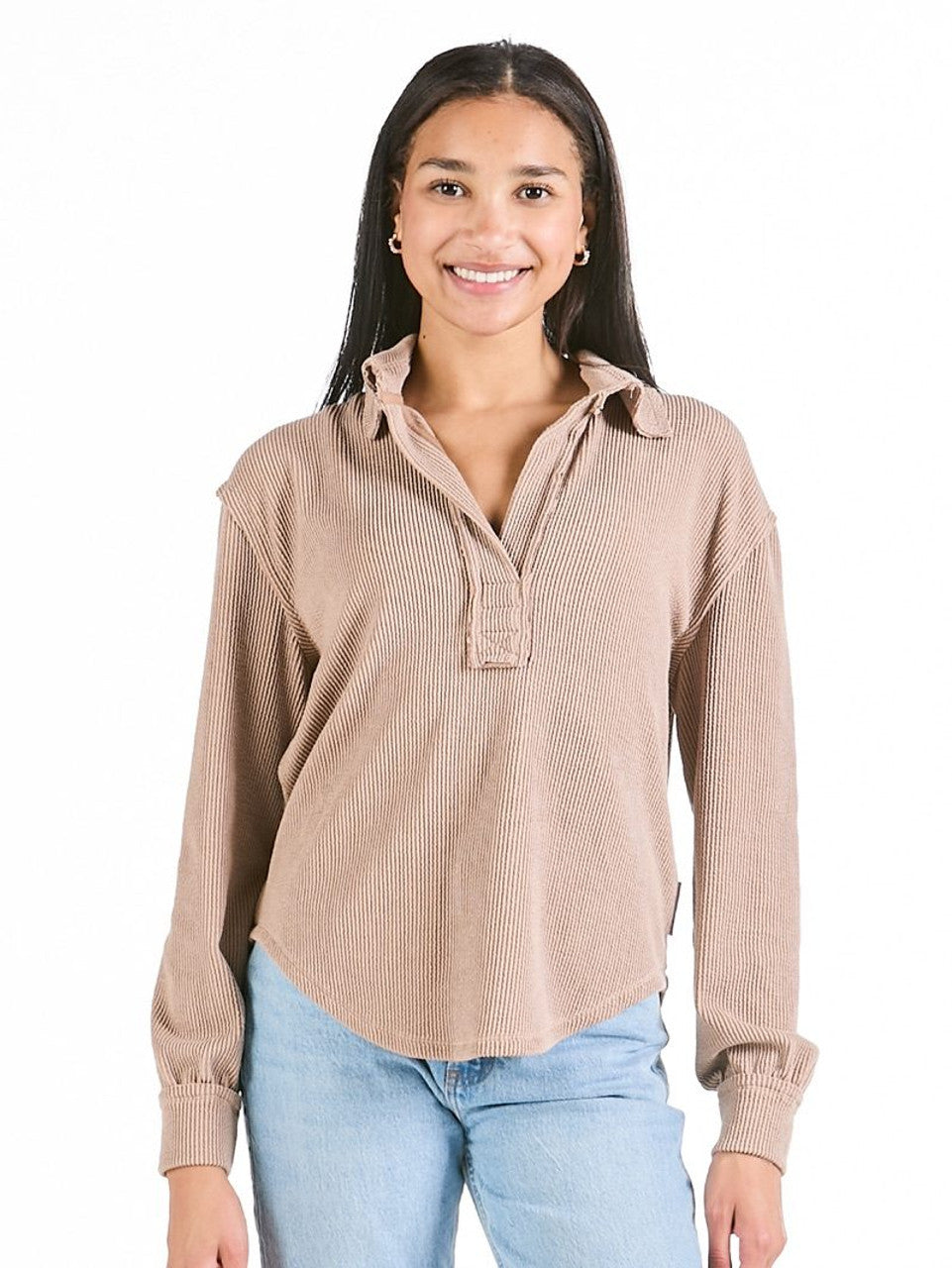 Simply Southern Ribbed Collar Top - Umber