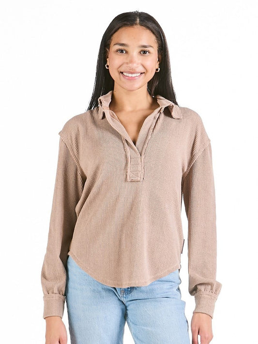 Simply Southern Ribbed Collar Top - Umber
