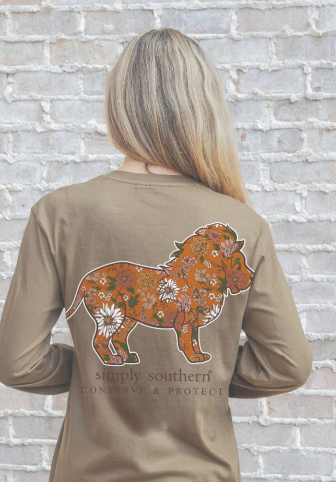 Simply Southern Lion shirt with QR code for tracking a lion