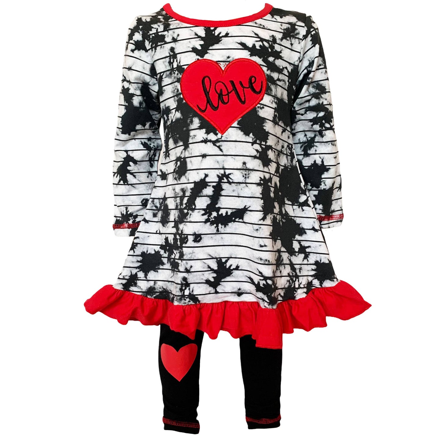 Girls Red Heart Tie Dye Dress Leggings Valentine's Clothing