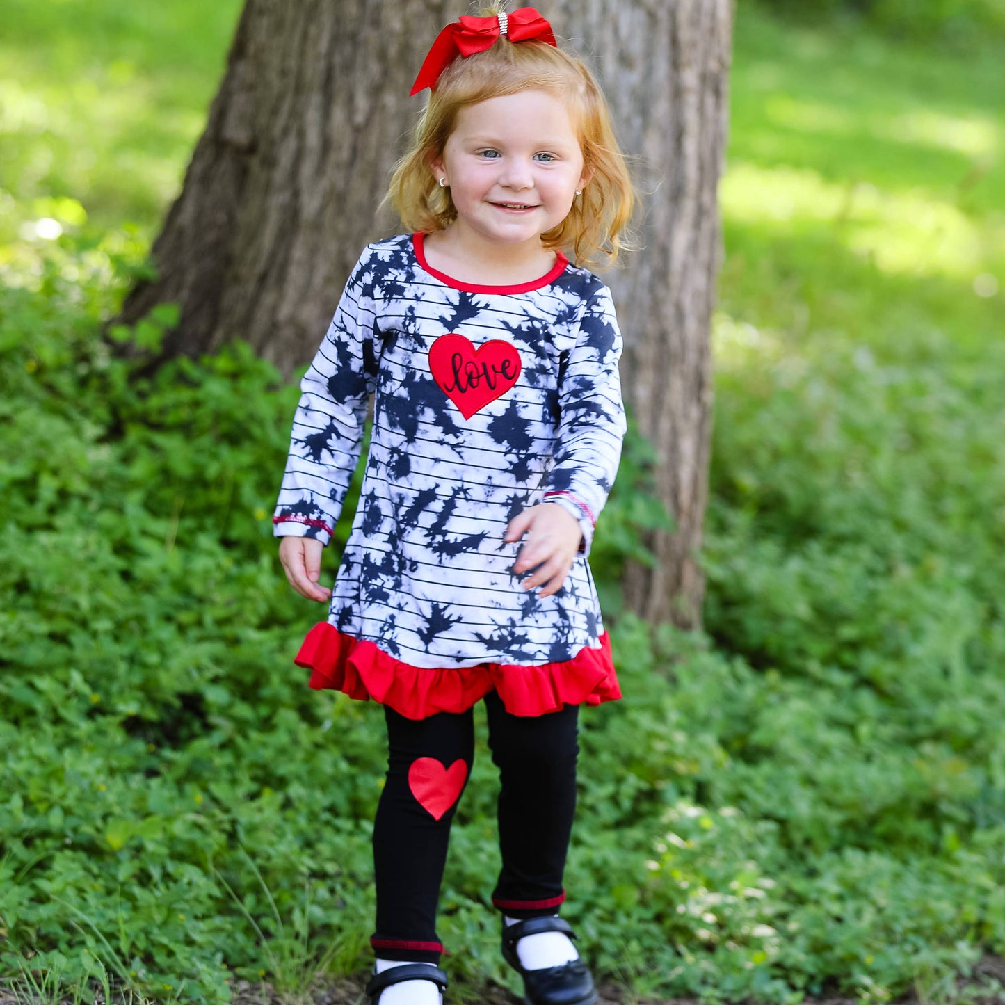 Girls Red Heart Tie Dye Dress Leggings Valentine's Clothing