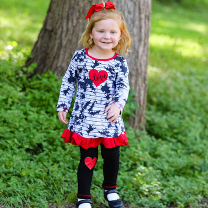Girls Red Heart Tie Dye Dress Leggings Valentine's Clothing