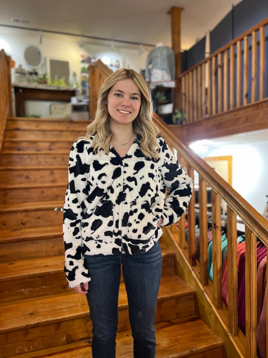 Cow Print Hooded Jacket