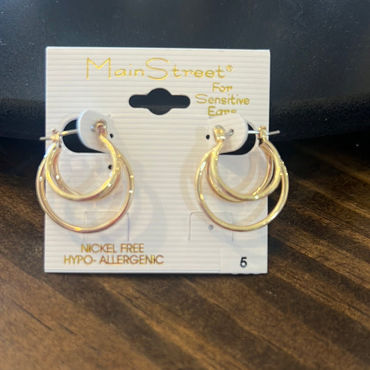 Gold triple hoop earrings #5