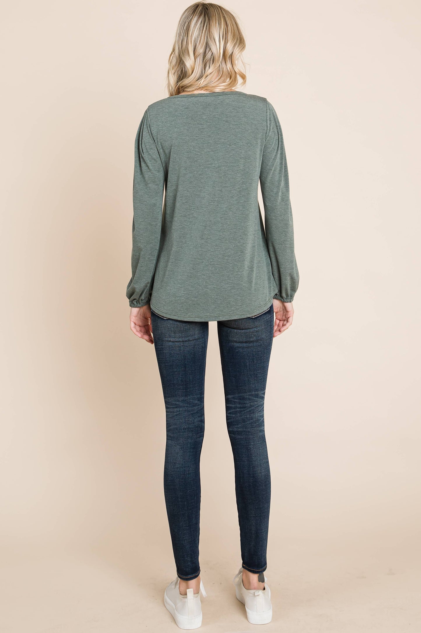 Olive Long Sleeve Top with Front Detail