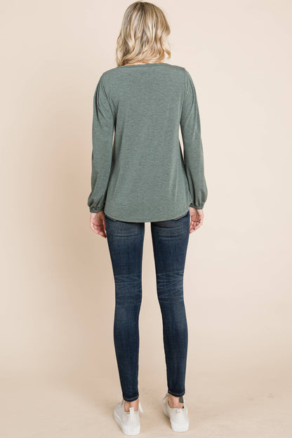 Olive Long Sleeve Top with Front Detail