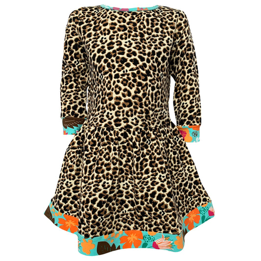 Big Girls 9/10 Leopard Rose Floral Swing Dress Kids Clothing