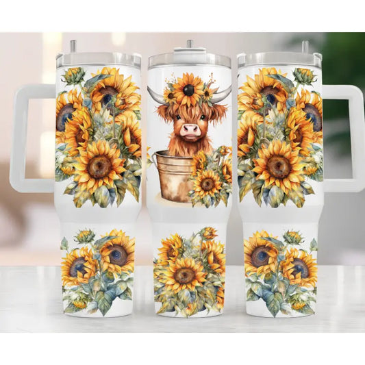 Highland Cow Sunflower 40oz. Tumbler with Handle