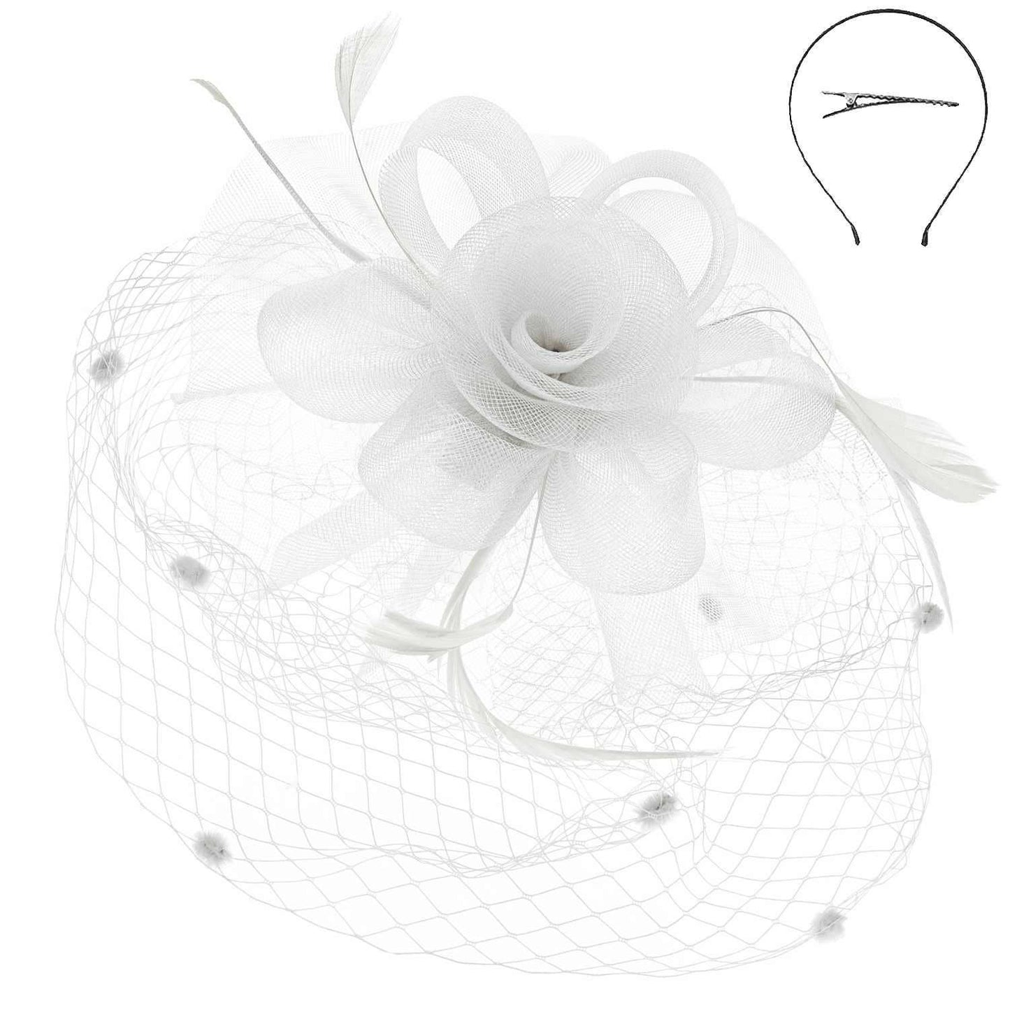 Flower w/ Dotted Netting Mesh Women's Fascinator