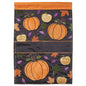 Burlap Garden Flag - Black with orange and purple leaves, apples, pumpkins