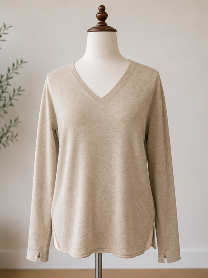 Charlie B Heathered Walnut Long Sleeve V-neck Sweater