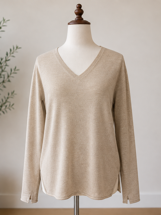 Charlie B Heathered Walnut Long Sleeve V-neck Sweater