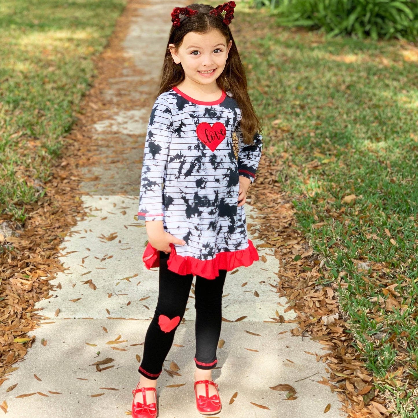 Girls Red Heart Tie Dye Dress Leggings Valentine's Clothing