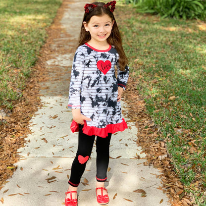 Girls Red Heart Tie Dye Dress Leggings Valentine's Clothing