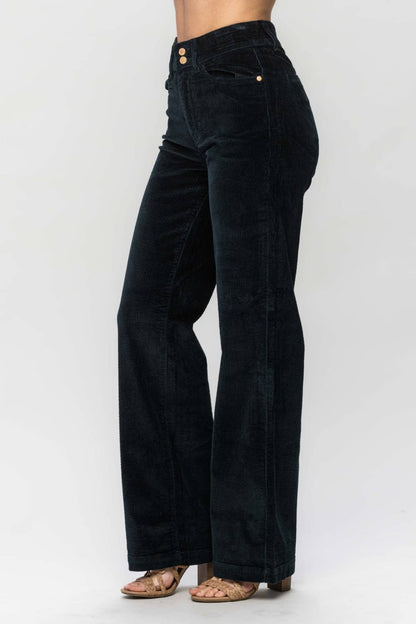 Judy Blue High Waist Emerald Corduroy Trouser Wide Leg