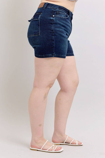 Back Flap Pocket High Waisted Shorts- PLUS