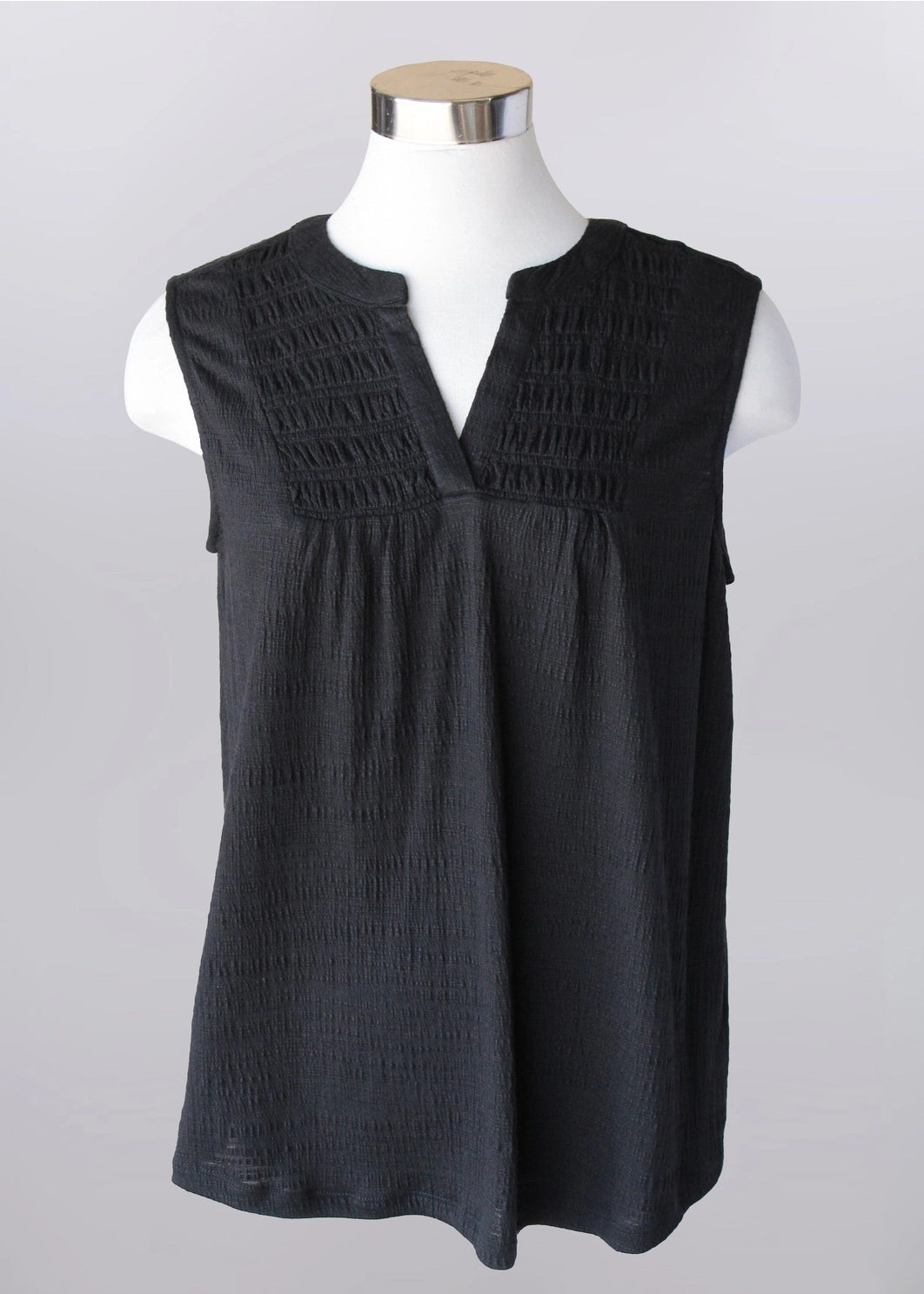 Keren Hart Soft Textured V-neck Sleeveless Top - Black