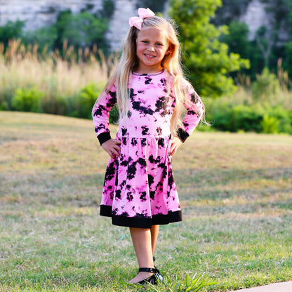 Pink & Black Groovy Girls Tie Dye Dress Cotton Kids Clothing