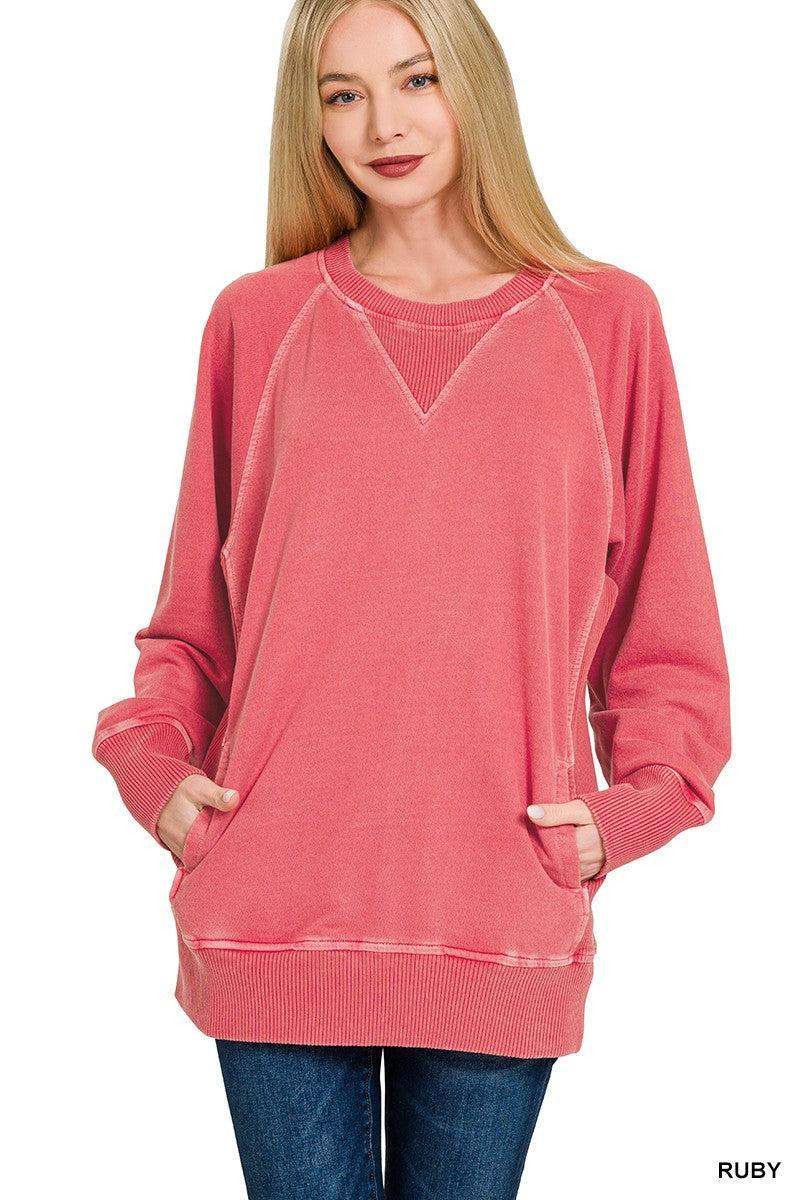 Plus pigment dyed french terry pullover -Red