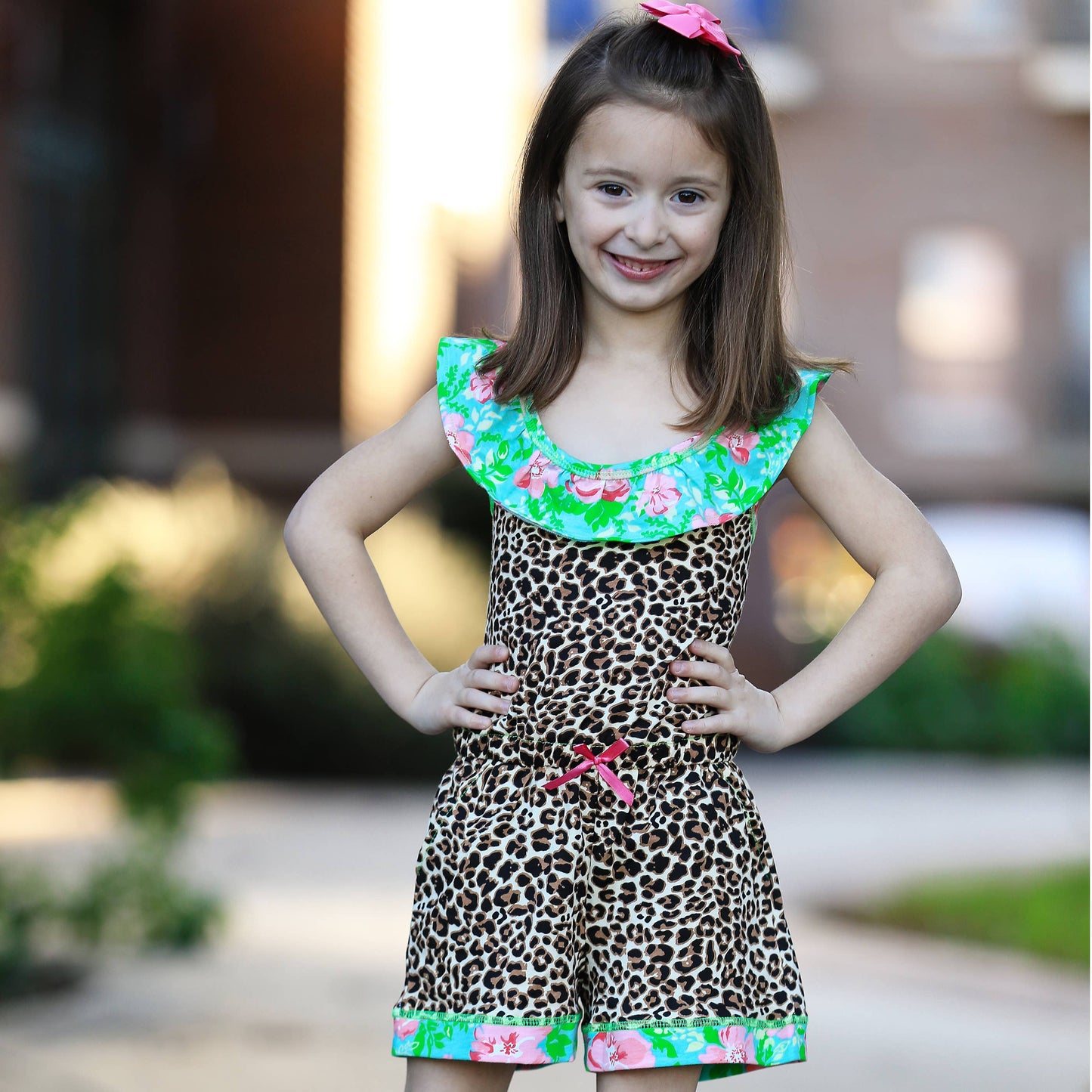 Girls Leopard Floral Cotton Spring Shorts Jumpsuit Romper