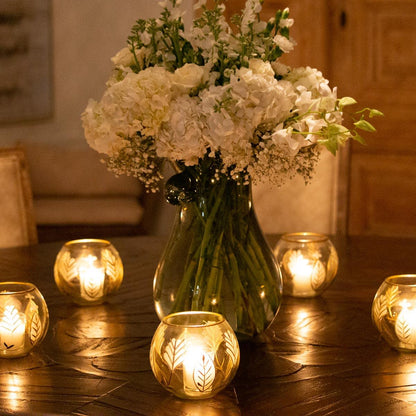 Milano Glass Candle Holder - Green/Gold