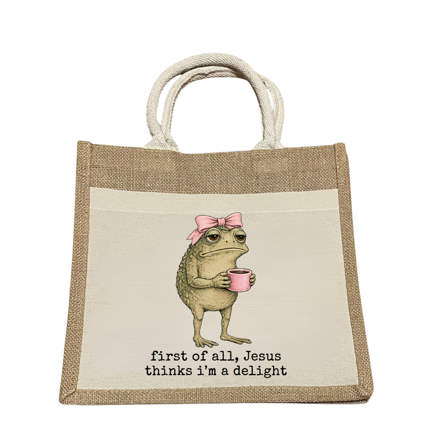 First of all jesus thinks im a delight: Frog Bible Bag