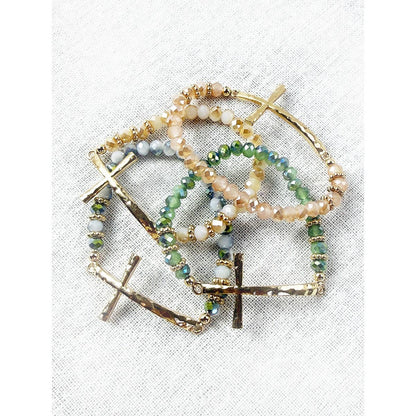 Hammered Cross Bead Stretch Bracelet