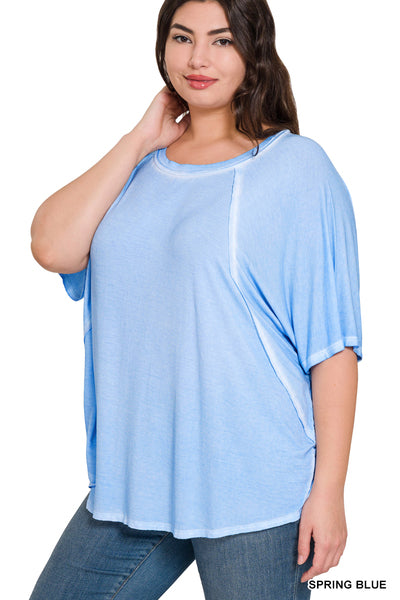 Washed dolman sleeve top in sizes small to 3X