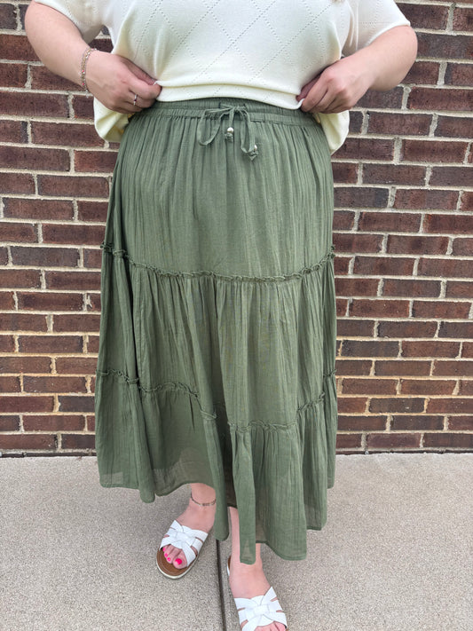 Keren Hart Olive Tiered Midi Skirt