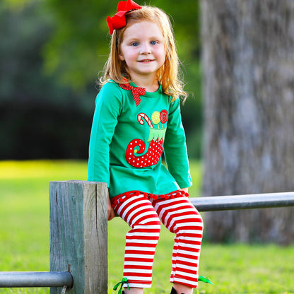 Girls Christmas Clothing Elf Stocking Red Stripe Pants Set