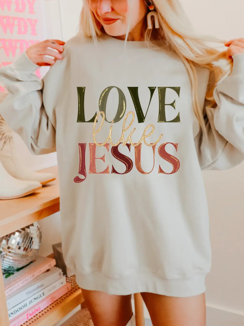 Preppy Boho Love Like Jesus Graphic Sweatshirt