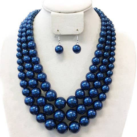 Multi-Strand Pearl Bead Necklace Earring Set