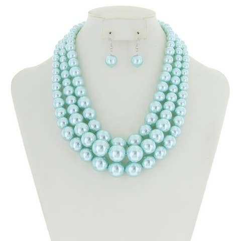 Multi-Strand Pearl Bead Necklace Earring Set