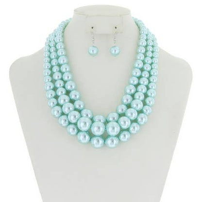Multi-Strand Pearl Bead Necklace Earring Set