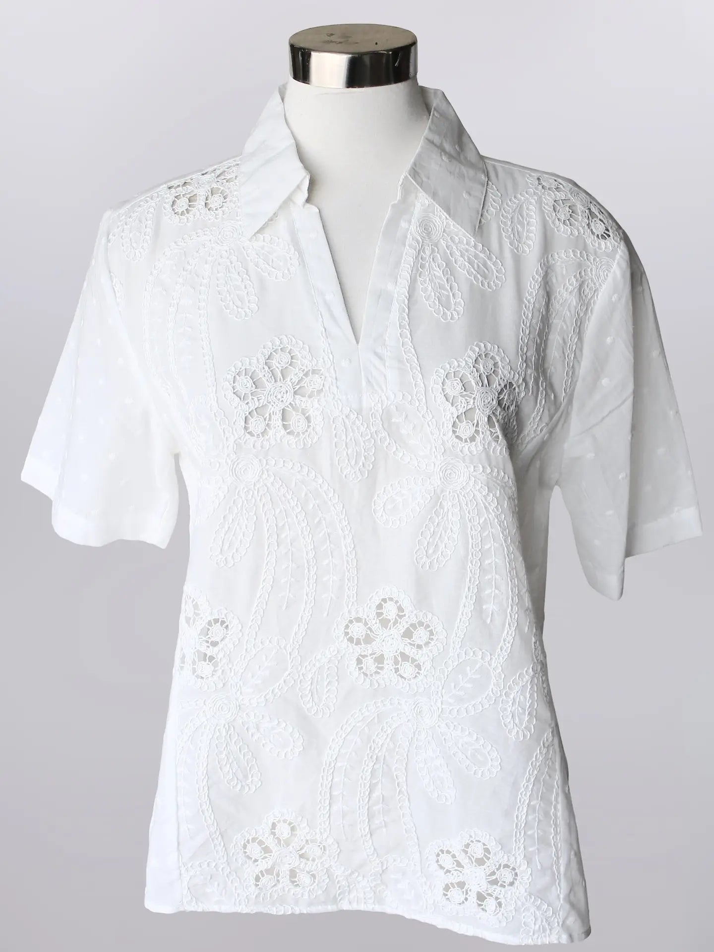 Keren Hart White Lace and Swiss Dot Top