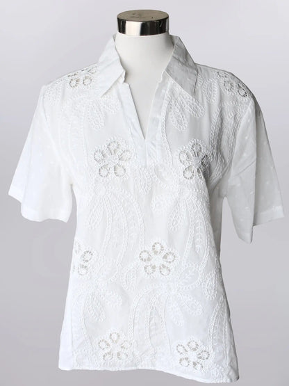 Keren Hart White Lace and Swiss Dot Top