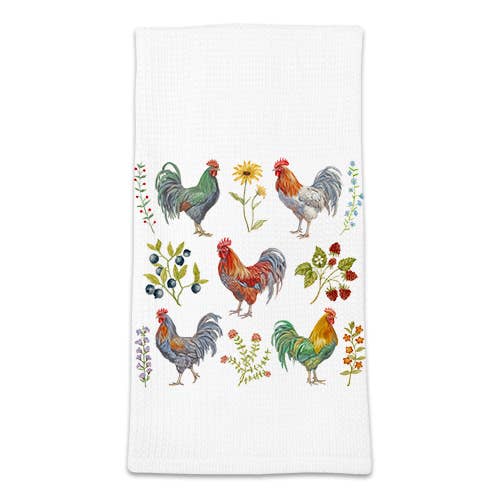 Roosters Waffle Knit Kitchen Towel