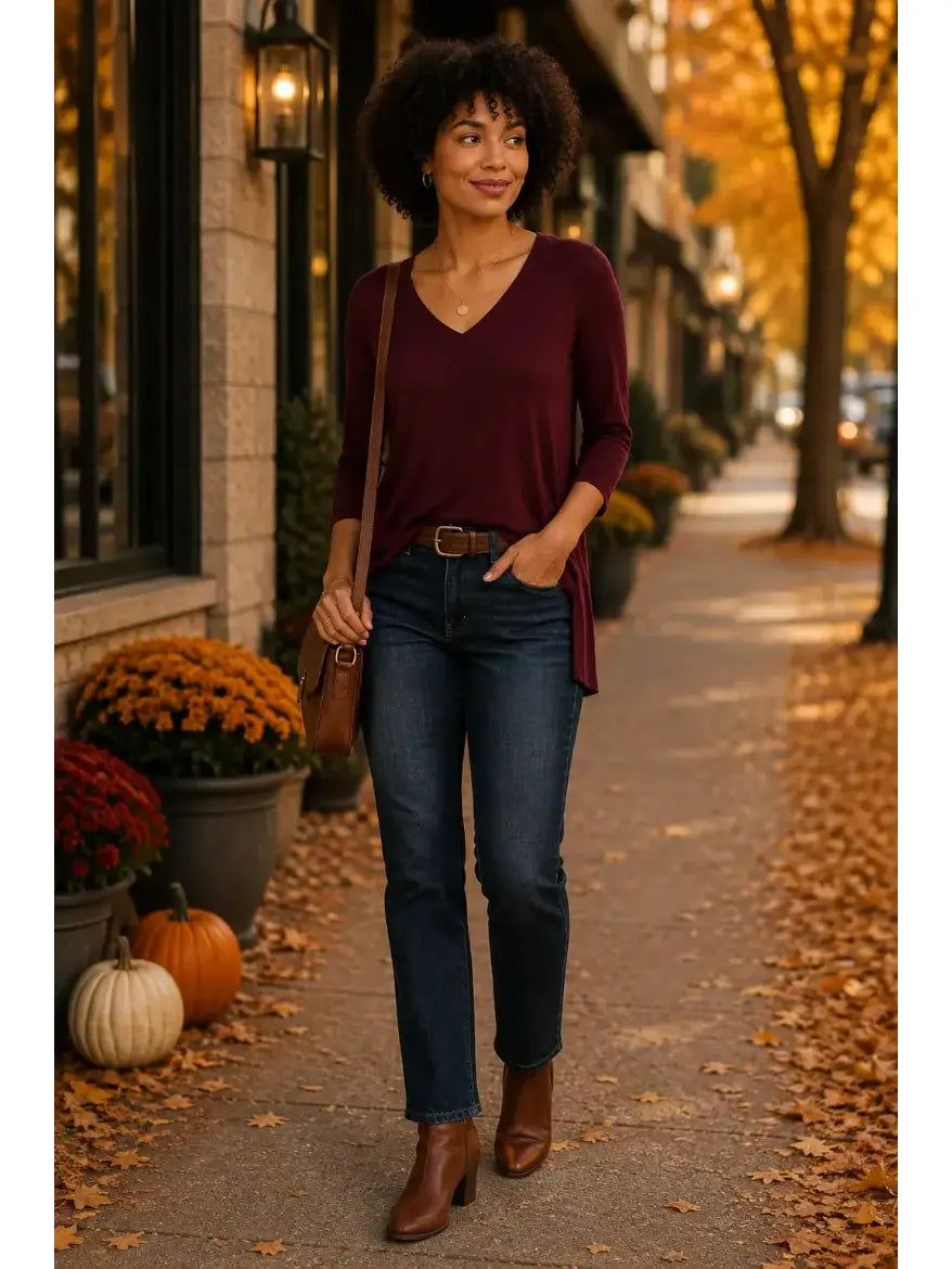 Liverpool V-Neck Knit Tunic - Black or Plum