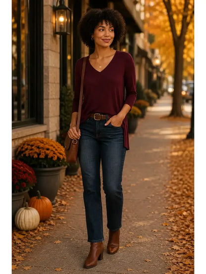 Liverpool V-Neck Knit Tunic - Black or Plum