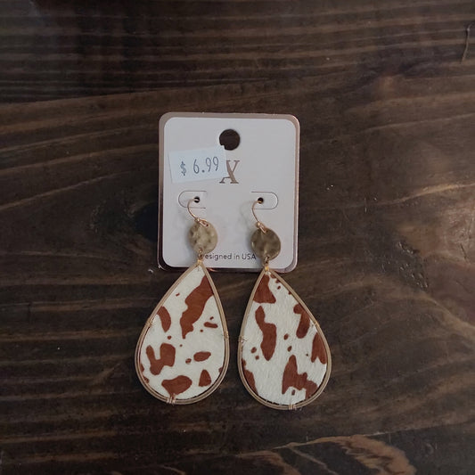 Brown Cow Print Teardrop Earrings