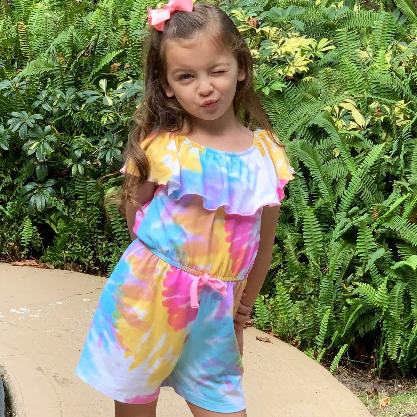 AnnLoren Pastel Tie Dye Girls Shorts Jumpsuit Vacation Wear