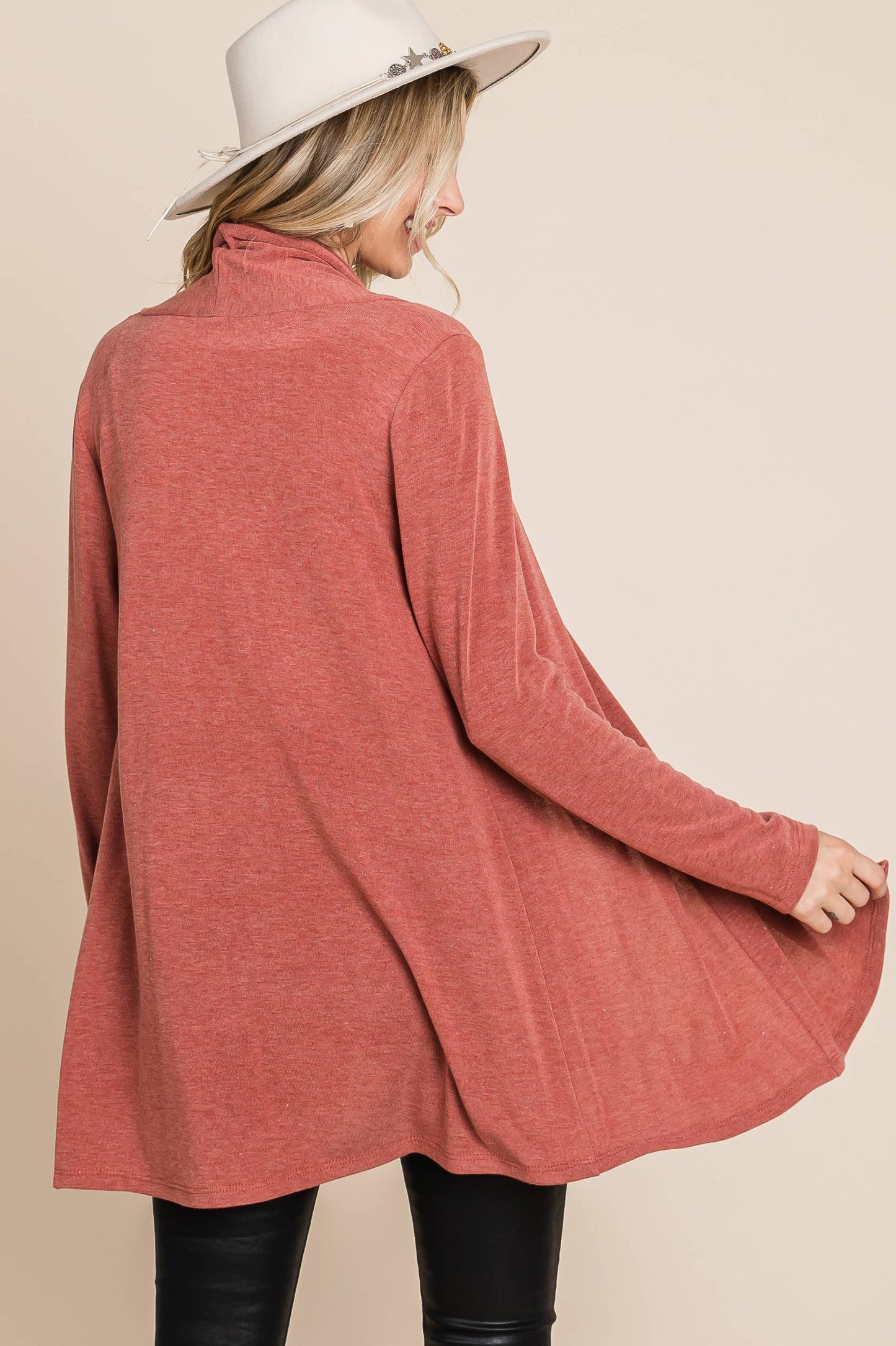 Soft Solid Open Front Cardigan - Rust