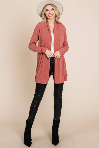 Soft Solid Open Front Cardigan - Rust