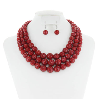Multi-Strand Pearl Bead Necklace Earring Set