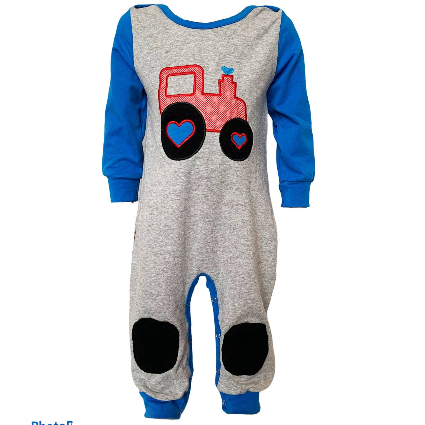 AnnLoren Valentines Day Boys Romper Tractor Applique