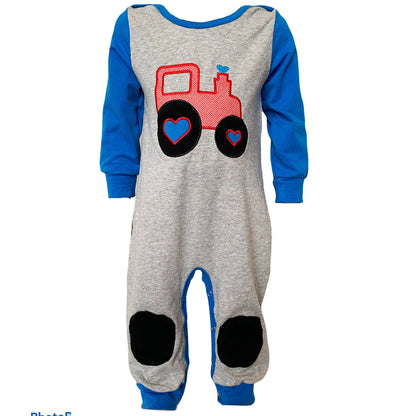 AnnLoren Valentines Day Boys Romper Tractor Applique