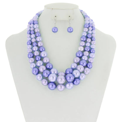 Multi-Strand Pearl Bead Necklace Earring Set