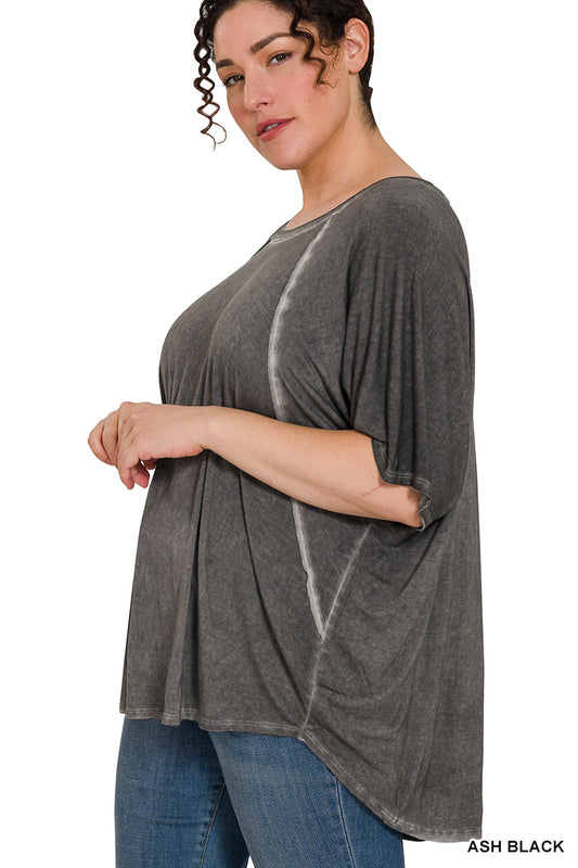 Washed dolman sleeve top in sizes small to 3X