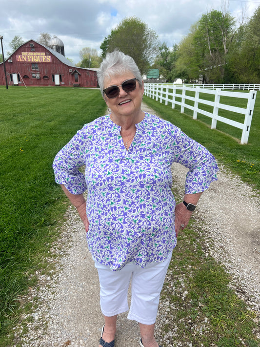 Faith Blouse with Medallion Print - Violet Multi Print