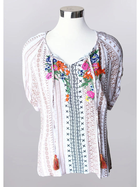 Keren Hart Short Sleeve Embroidered Top